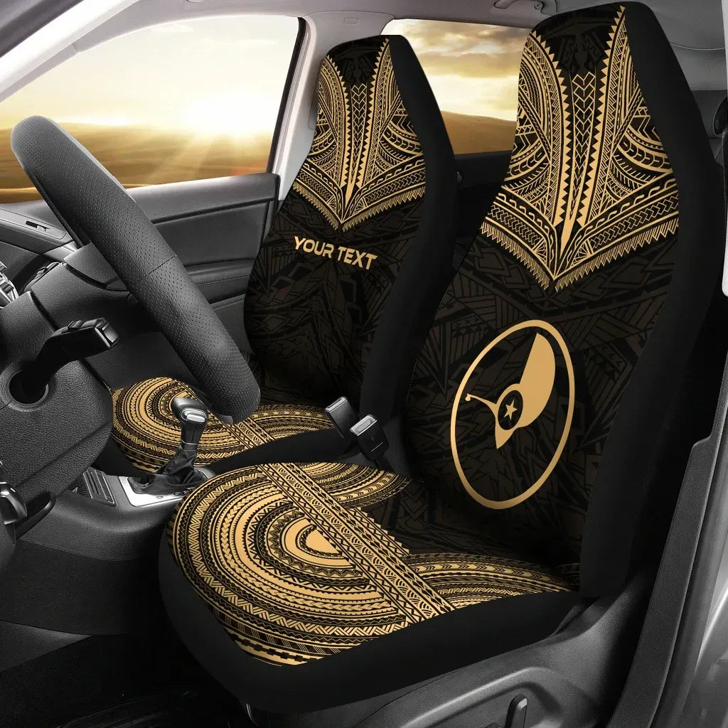 Yap Custom Personalised Car Seat Cover - Yap Flag Polynesian Chief Tattoo Gold Version