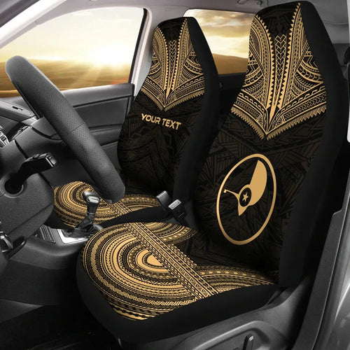 Yap Custom Personalised Car Seat Cover - Yap Flag Polynesian Chief Tattoo Gold Version