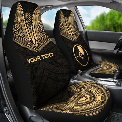 Yap Custom Personalised Car Seat Cover - Yap Flag Polynesian Chief Tattoo Gold Version