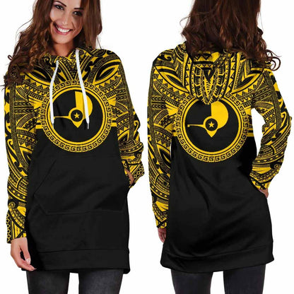 Yap Female Hoodie Dress - Yap Coat Of Arms Polynesian Gold Black