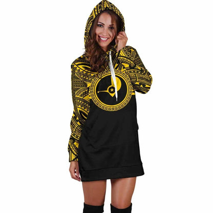 Yap Female Hoodie Dress - Yap Coat Of Arms Polynesian Gold Black