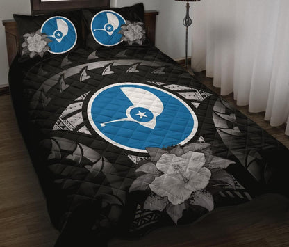 Yap Polynesian Quilt Bed Set Hibiscus Gray