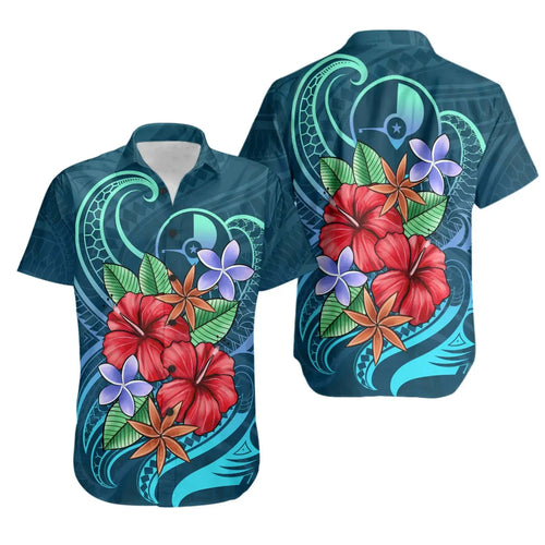 Yap Short Sleeve Shirt - Blue Pattern With Tropical Flowers