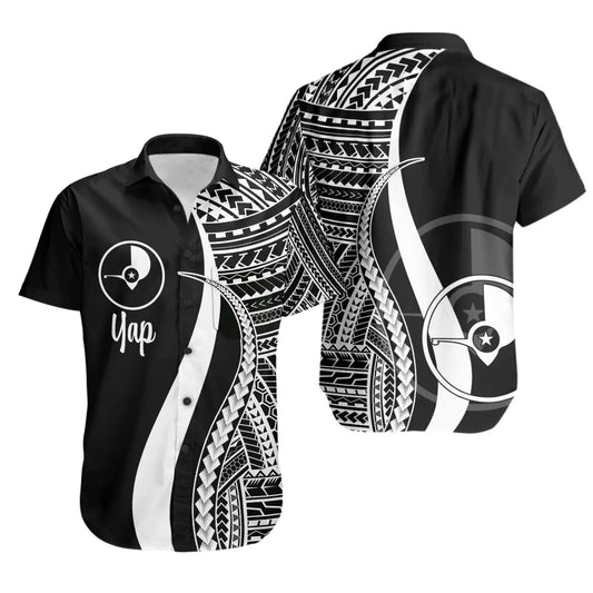 Yap Short Sleeve Shirt - White Polynesian Tentacle Tribal Pattern