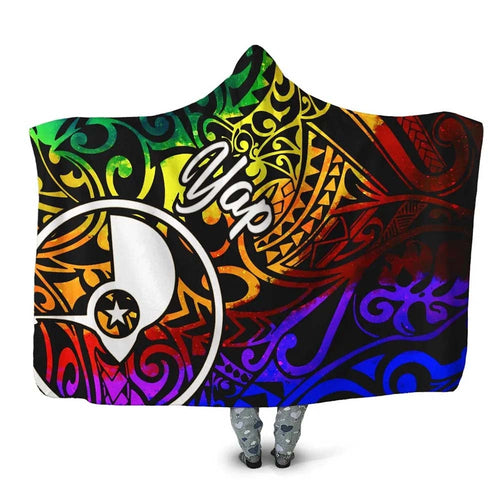 Yap Hooded Blanket - Rainbow Polynesian Pattern