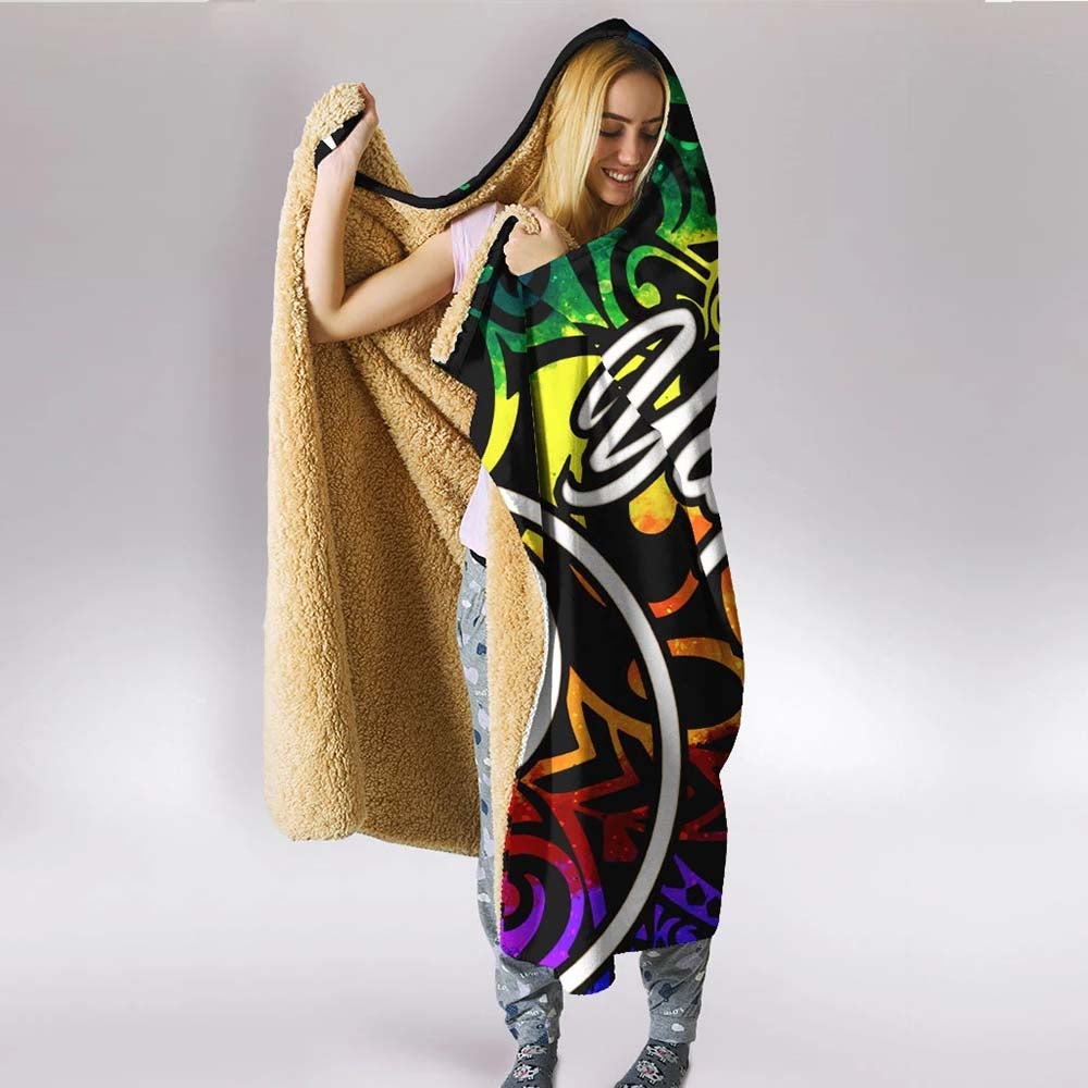 Yap Hooded Blanket - Rainbow Polynesian Pattern