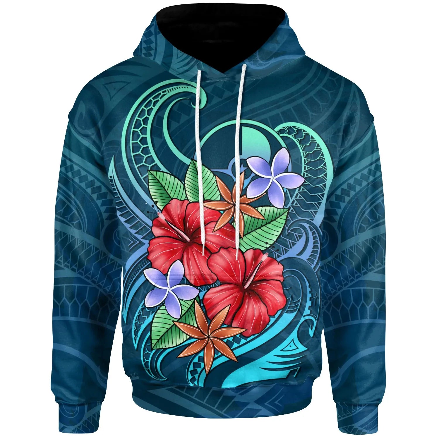 Yap Hoodie - Blue Pattern With Tropical Flowers