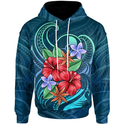 Yap Hoodie - Blue Pattern With Tropical Flowers
