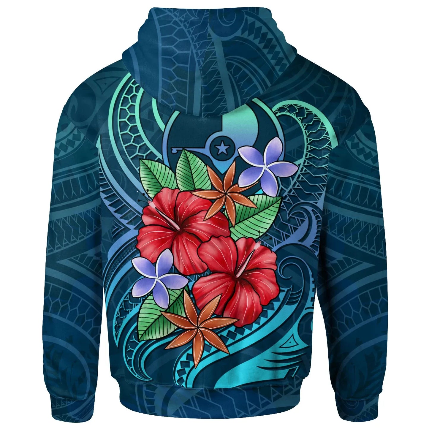 Yap Hoodie - Blue Pattern With Tropical Flowers