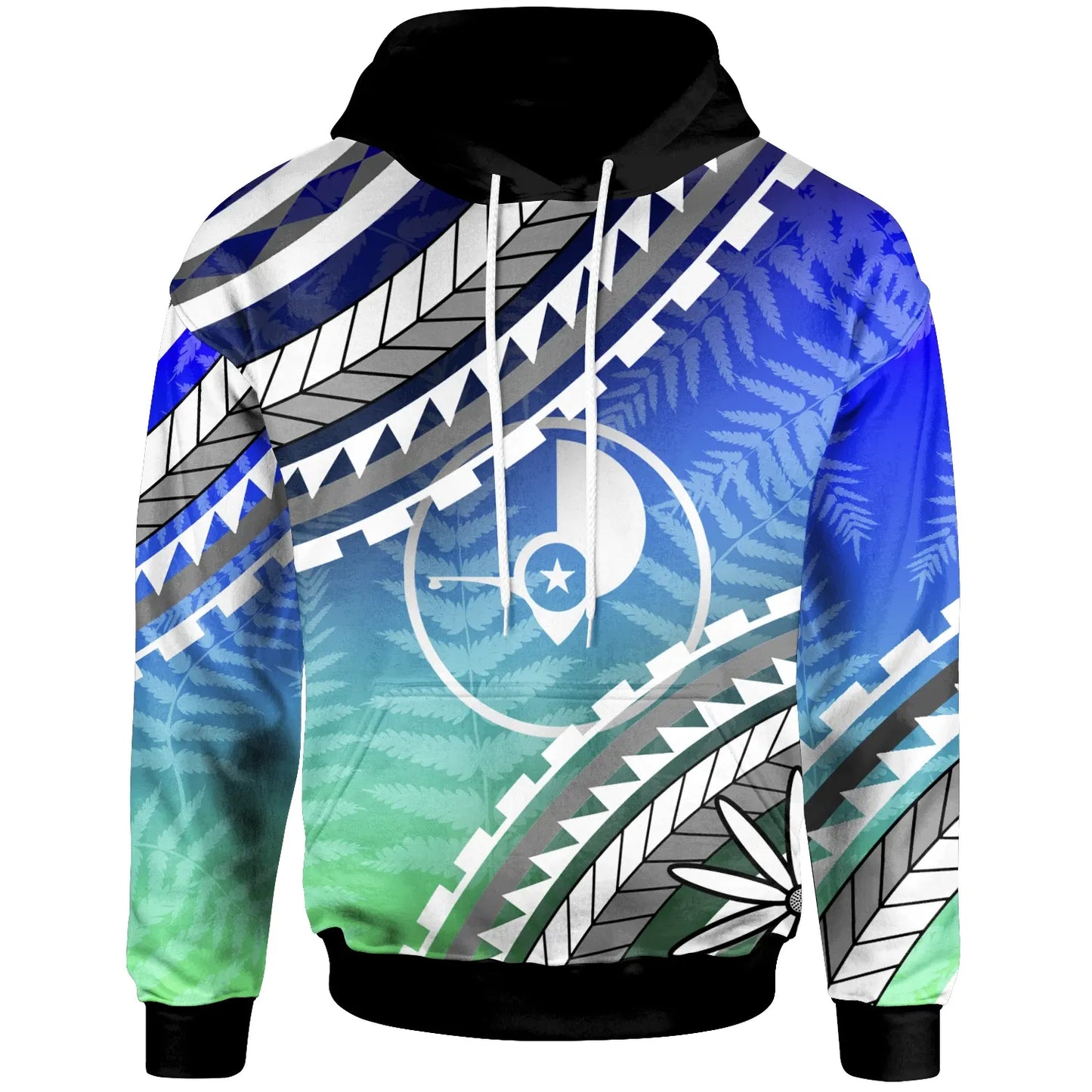 Yap Hoodie -  Palm Leaf Texture Blue Gradient