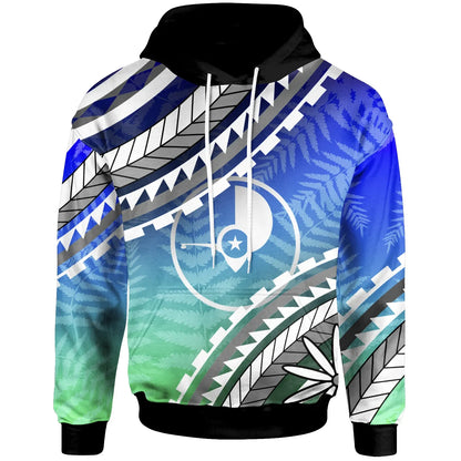 Yap Hoodie -  Palm Leaf Texture Blue Gradient