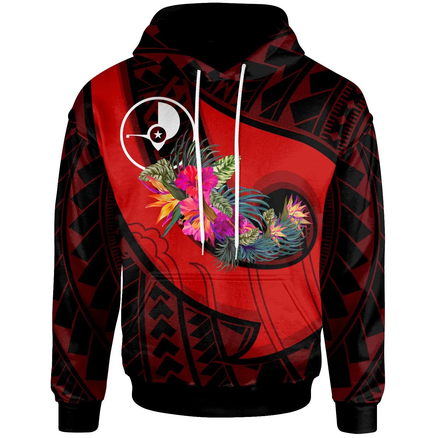 Yap Hoodie - Polynesian Hook And Hibiscus (Red)