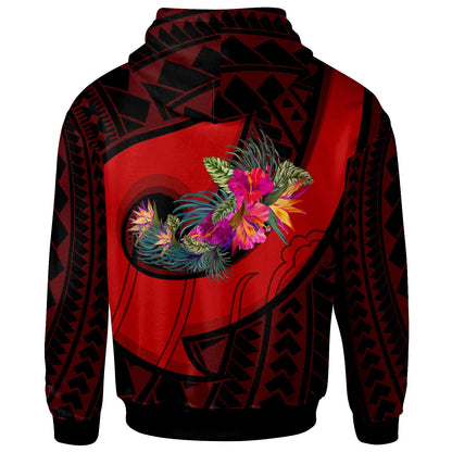Yap Hoodie - Polynesian Hook And Hibiscus (Red)