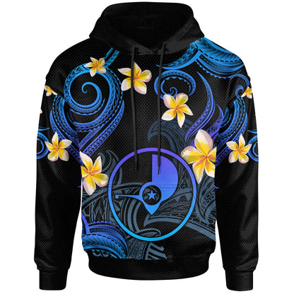 Yap Hoodie - Custom Personalised Polynesian Waves with Plumeria Flowers (Blue)