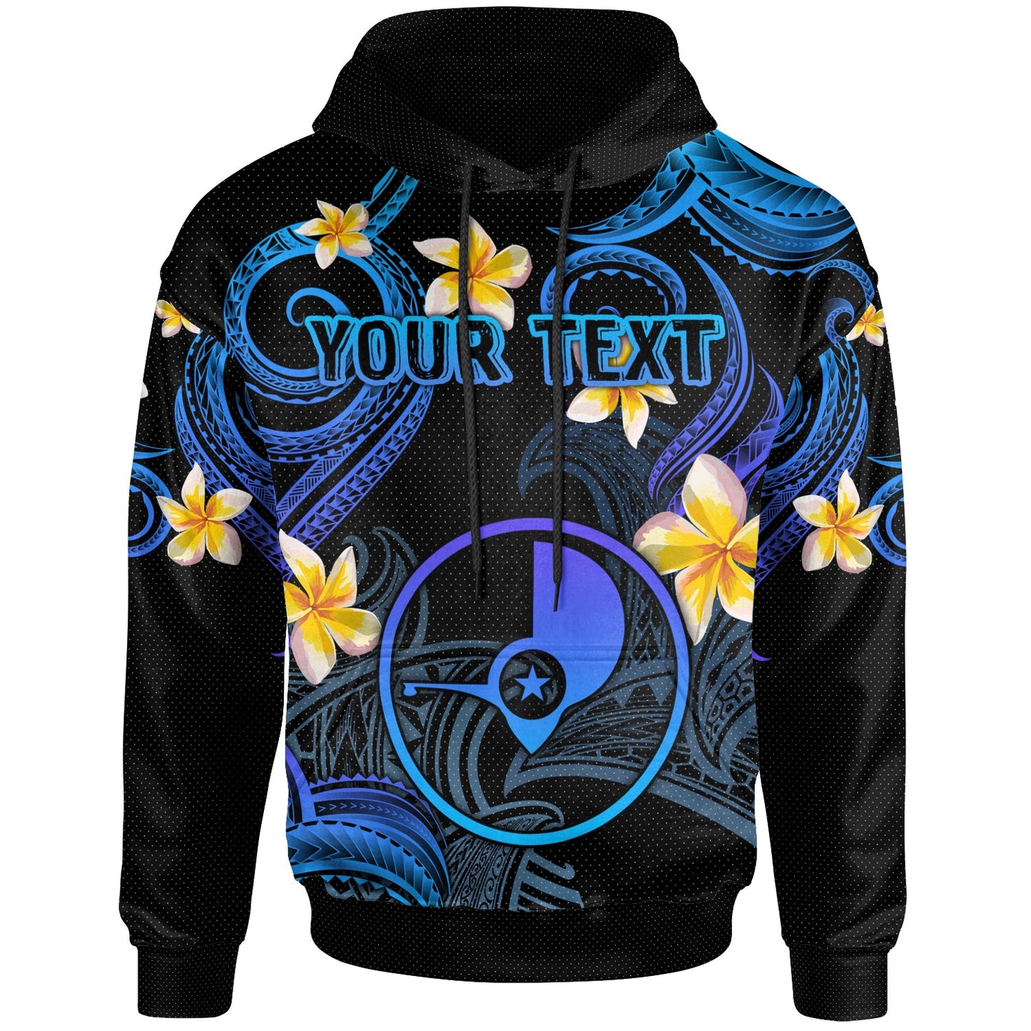 Yap Hoodie - Custom Personalised Polynesian Waves with Plumeria Flowers (Blue)