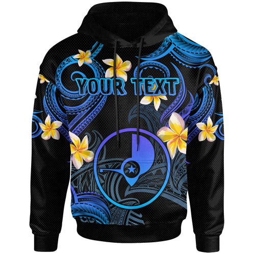 Yap Hoodie - Custom Personalised Polynesian Waves with Plumeria Flowers (Blue)