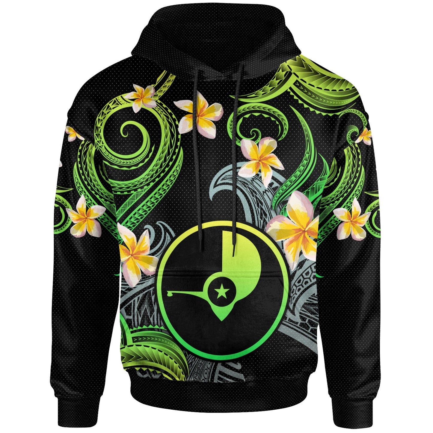 Yap Hoodie - Custom Personalised Polynesian Waves with Plumeria Flowers (Green)