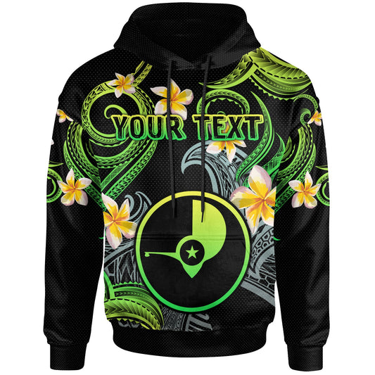 Yap Hoodie - Custom Personalised Polynesian Waves with Plumeria Flowers (Green)
