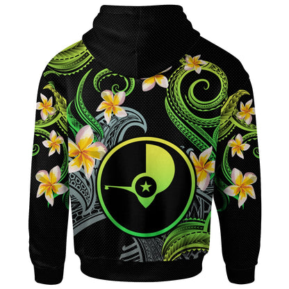 Yap Hoodie - Custom Personalised Polynesian Waves with Plumeria Flowers (Green)