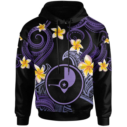 Yap Hoodie - Custom Personalised Polynesian Waves with Plumeria Flowers (Purple)