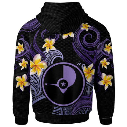 Yap Hoodie - Custom Personalised Polynesian Waves with Plumeria Flowers (Purple)