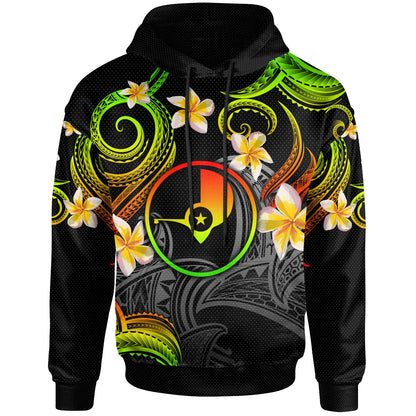 Yap Hoodie - Custom Personalised Polynesian Waves with Plumeria Flowers (Reggae)