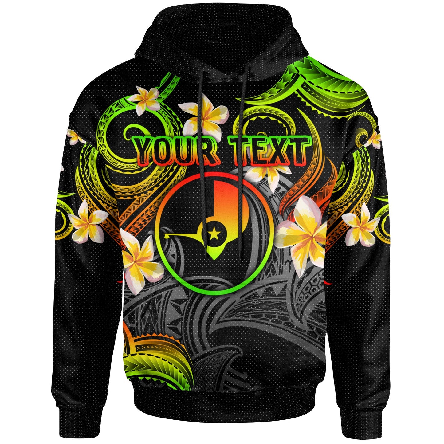 Yap Hoodie - Custom Personalised Polynesian Waves with Plumeria Flowers (Reggae)
