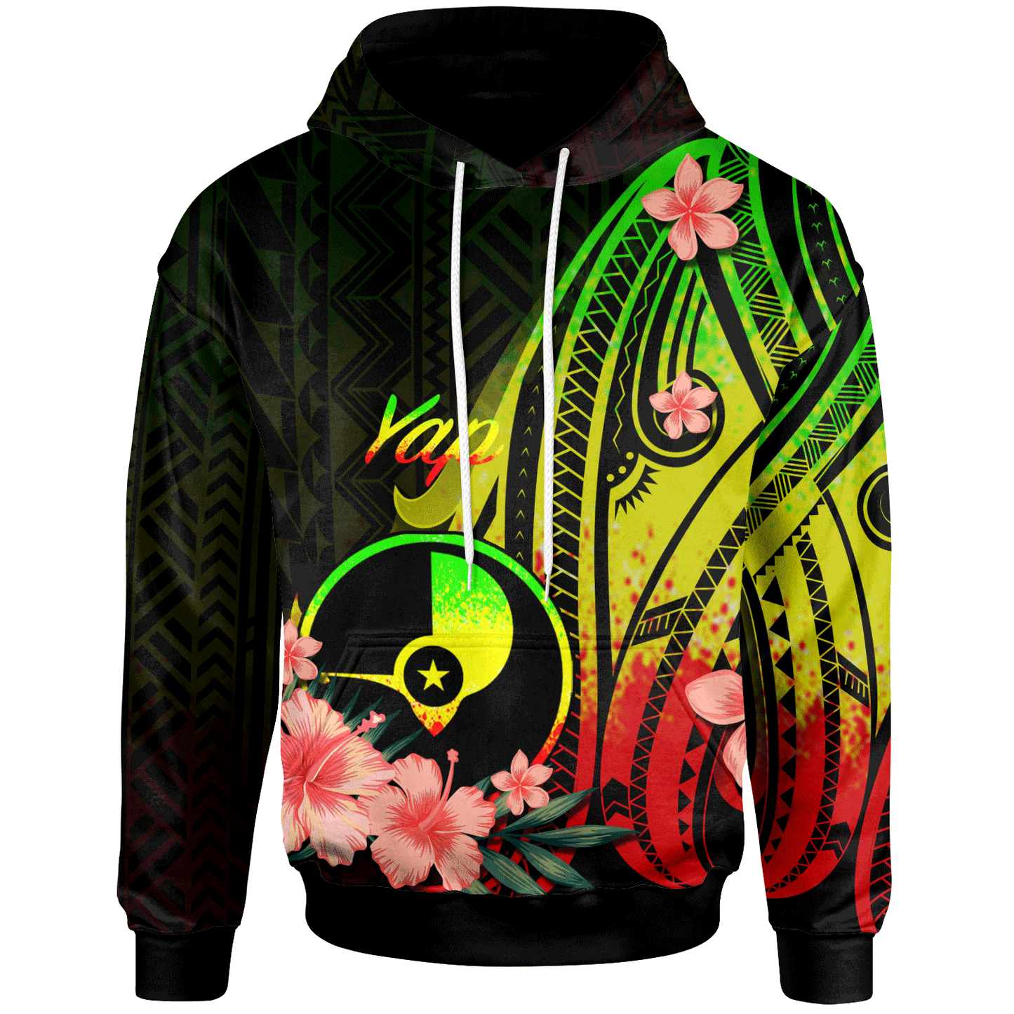 Yap Hoodie - Reggae Polynesian Hibiscus Pattern Style
