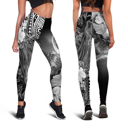 Yap Legging - Humpback Whale with Tropical Flowers (White)