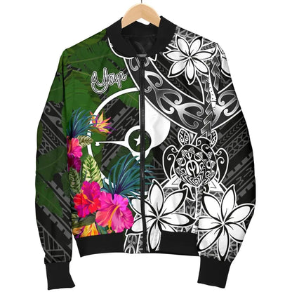 Yap Bomber Jacket - Turtle Plumeria Banana Leaf