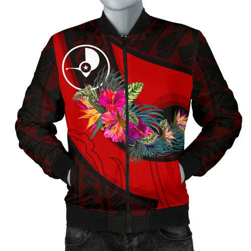 Yap Bomber Jacket - Polynesian Hook And Hibiscus (Red)