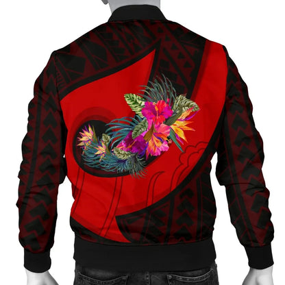 Yap Bomber Jacket - Polynesian Hook And Hibiscus (Red)