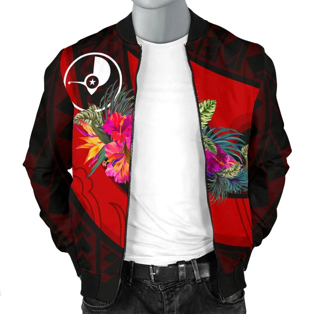 Yap Bomber Jacket - Polynesian Hook And Hibiscus (Red)