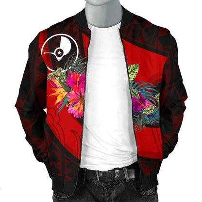 Yap Bomber Jacket - Polynesian Hook And Hibiscus (Red)