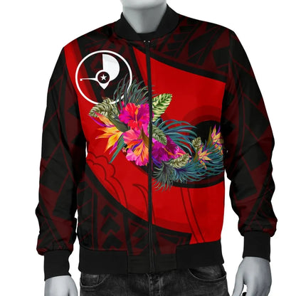Yap Bomber Jacket - Polynesian Hook And Hibiscus (Red)