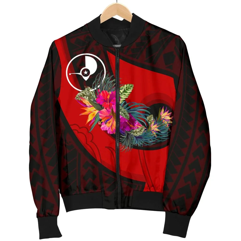 Yap Bomber Jacket - Polynesian Hook And Hibiscus (Red)
