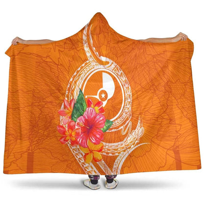 Yap Microneisa Hooded Blanket - Orange Floral With Seal