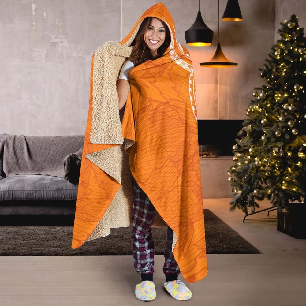Yap Microneisa Hooded Blanket - Orange Floral With Seal
