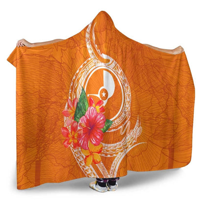 Yap Microneisa Hooded Blanket - Orange Floral With Seal
