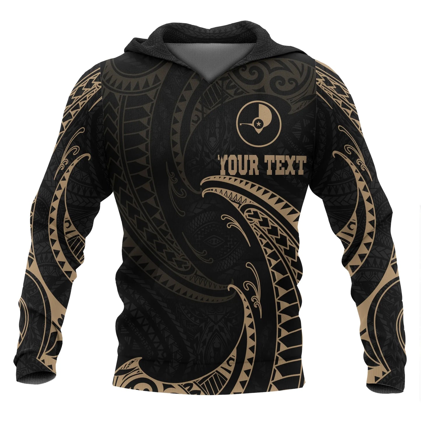 Yap Micronesia All Over Custom Personalised  Hoodie - Gold Tribal Wave