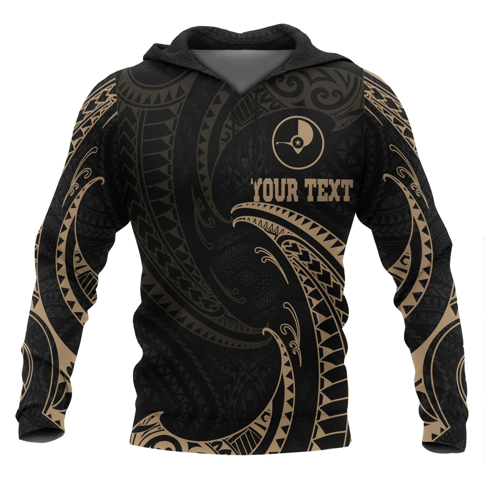 Yap Micronesia All Over Custom Personalised  Hoodie - Gold Tribal Wave