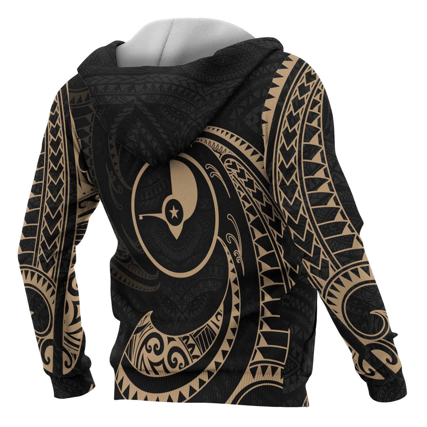 Yap Micronesia All Over Custom Personalised  Hoodie - Gold Tribal Wave