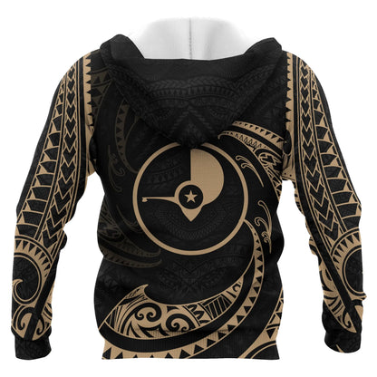 Yap Micronesia All Over Custom Personalised  Hoodie - Gold Tribal Wave