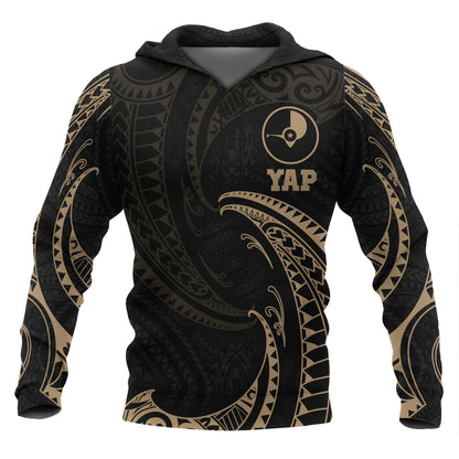 Yap Micronesia ll Over Hoodie - Gold Tribal Wave