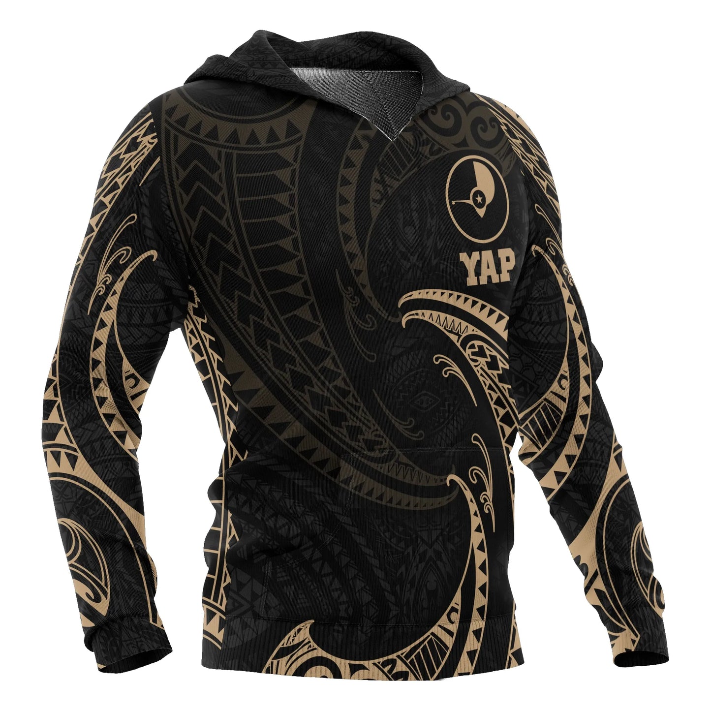 Yap Micronesia ll Over Hoodie - Gold Tribal Wave