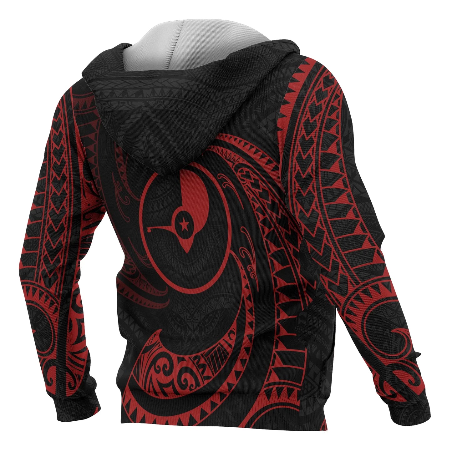 Yap Micronesia ll Over Hoodie - Red Tribal Wave