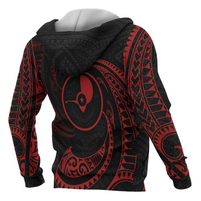 Yap Micronesia ll Over Hoodie - Red Tribal Wave