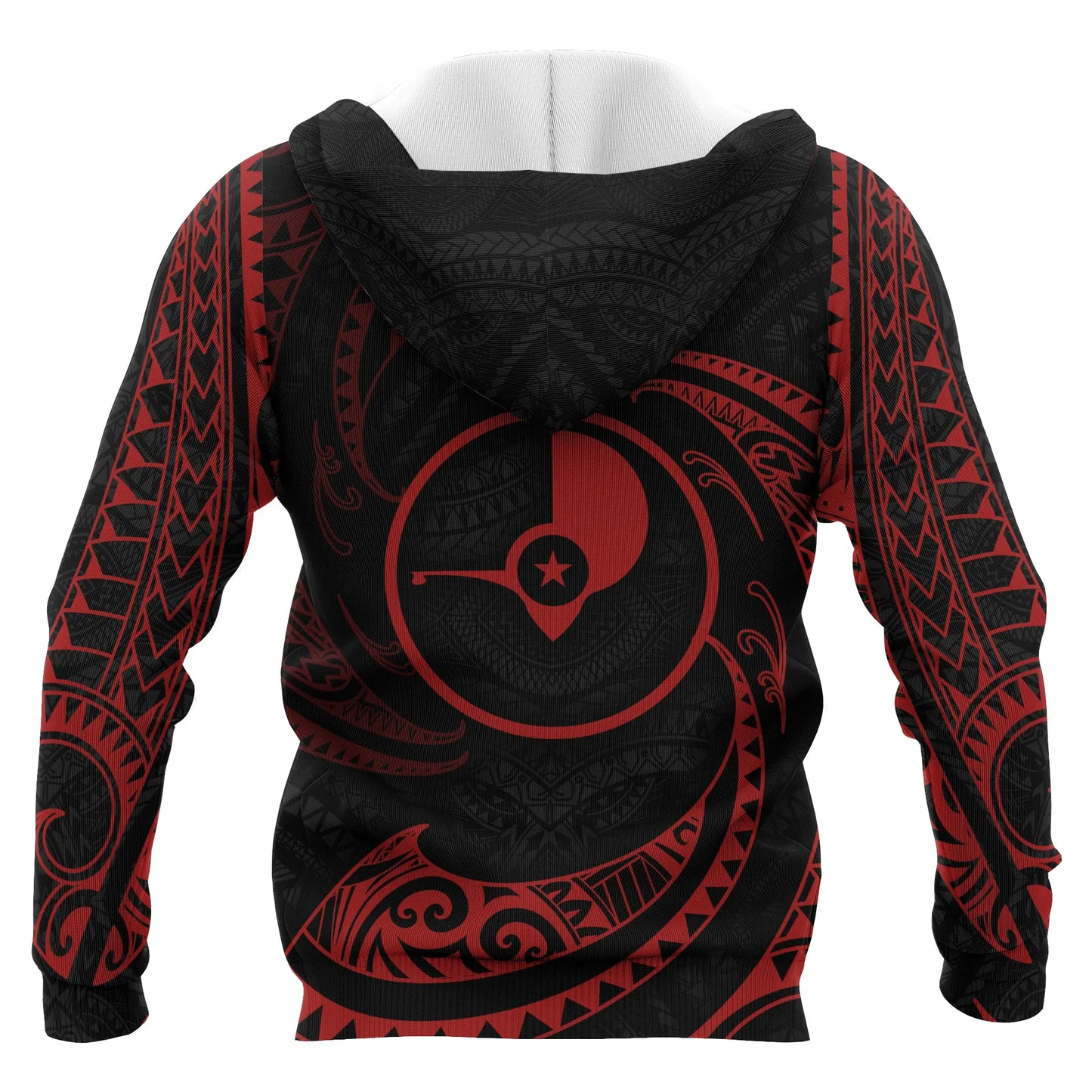 Yap Micronesia ll Over Hoodie - Red Tribal Wave