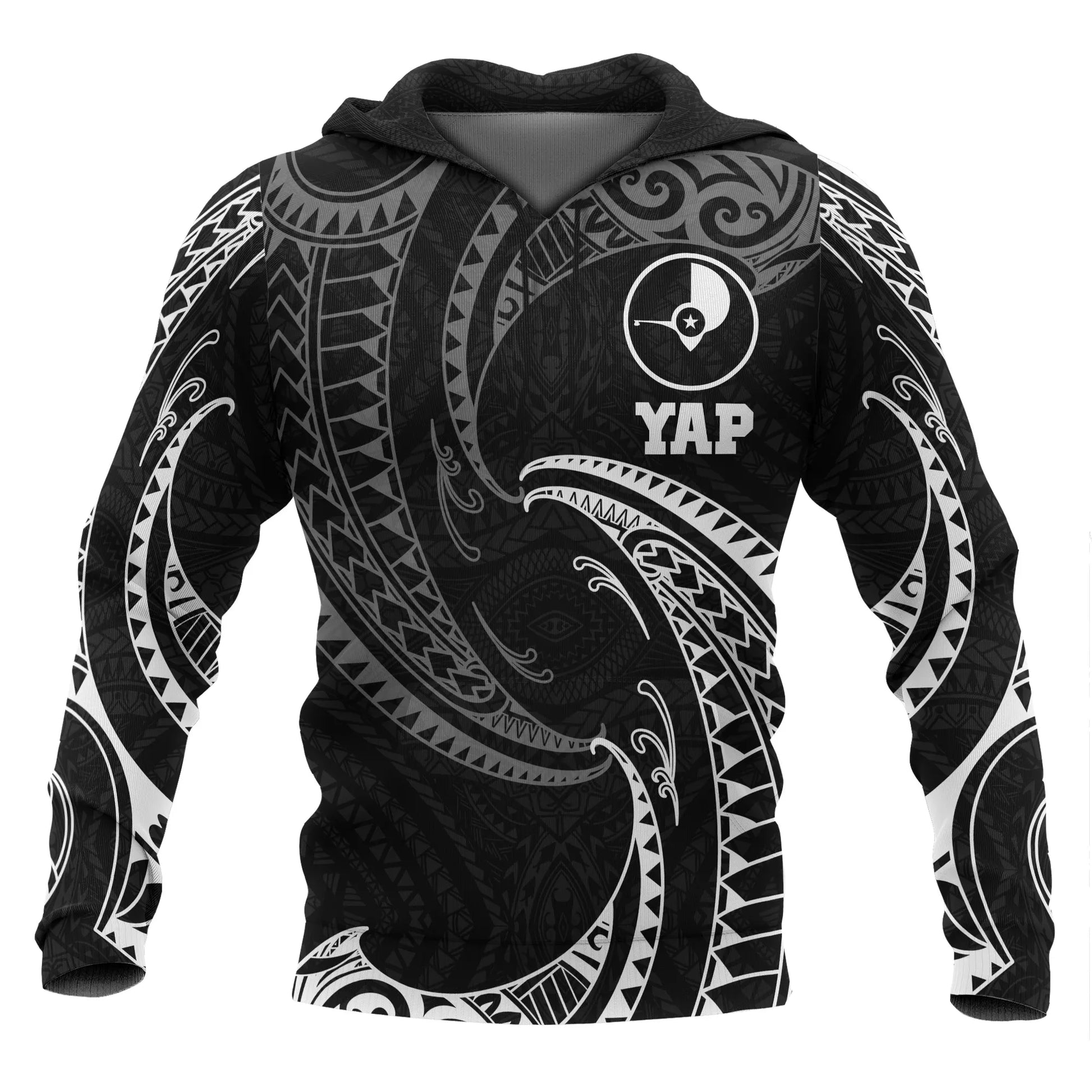 Yap Micronesia ll Over Hoodie - White Tribal Wave