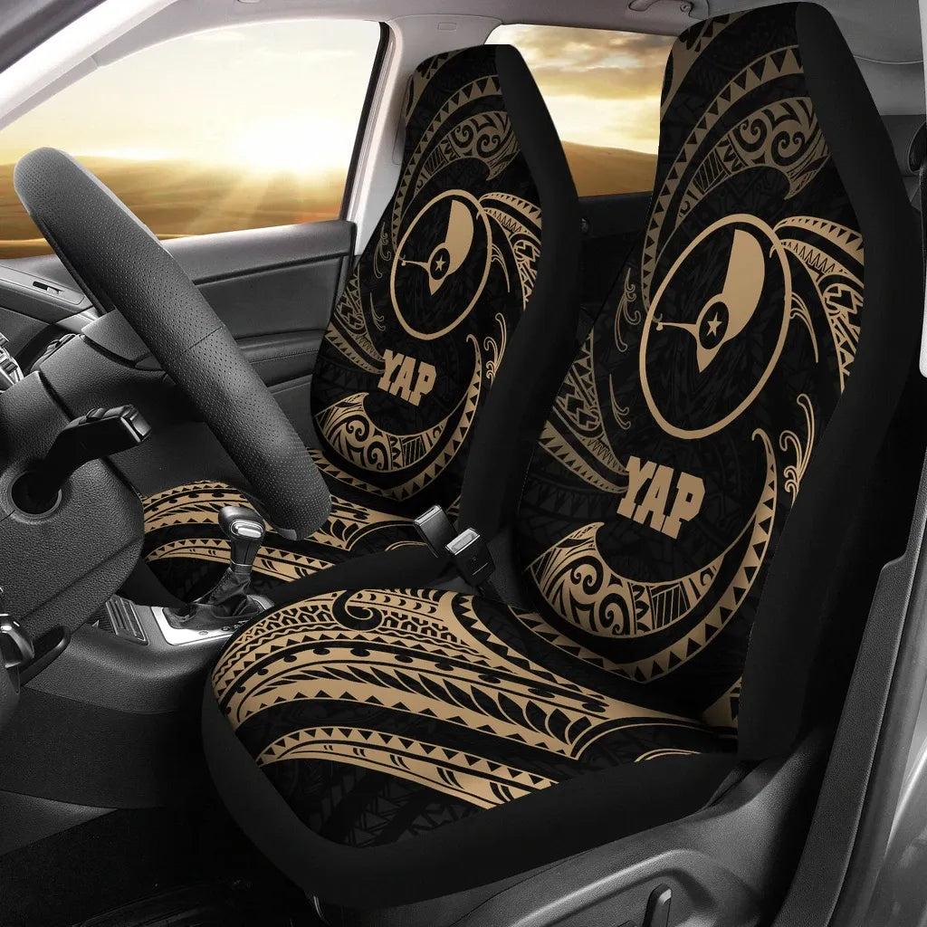 Yap Micronesia Car Seat Covers - Gold Tribal Wave